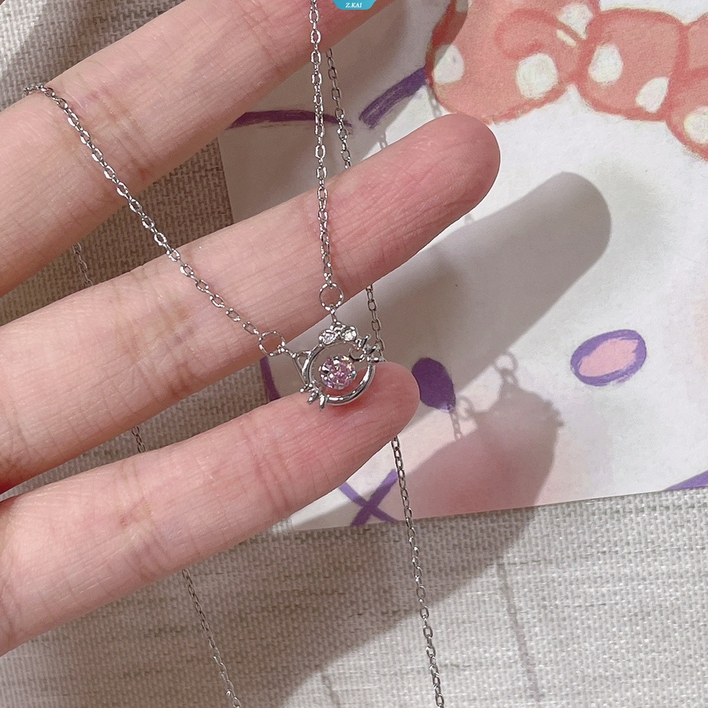 Sanrio Hello Kitty Kalung Pencocokan Kalung Untuk Wanita Fashion Gadis Hadiah Hati Rantai Klavikula Desain Kecil Sweater Rantai [ZK]