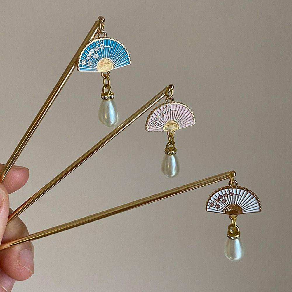 Needway   Hanfu Kipas Rambut Stik Antik Klasik Mutiara Cheongsam Hiasan Kepala Kuno Hairstyle Desain Alat Hiasan Kepala Gaya Cina