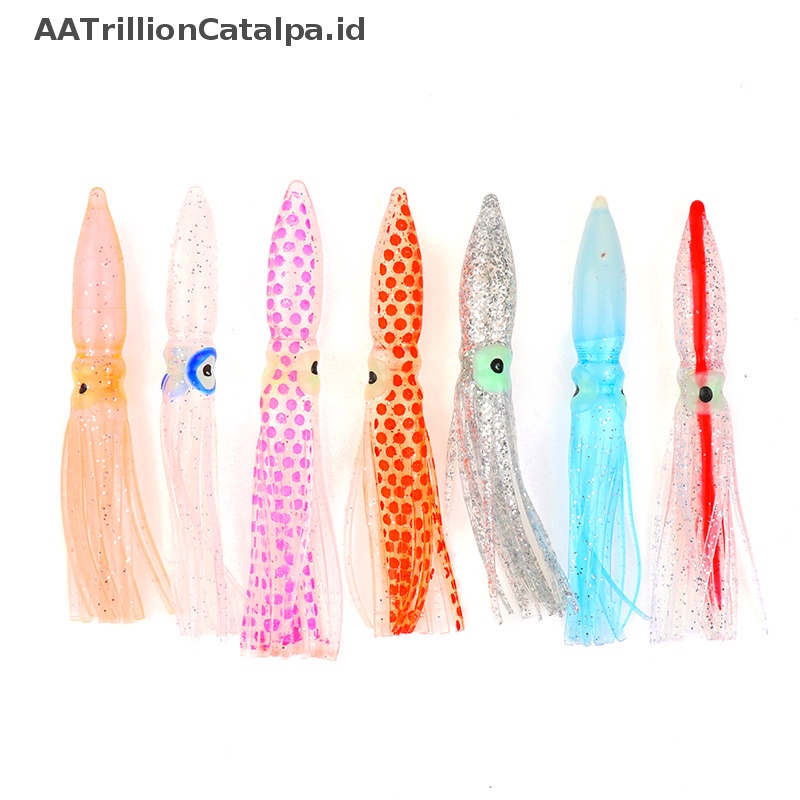 Aatrillioncatalpa 10pcs/lot Luminous Squid Rok Soft Lure Night Fishing Lure Glow Umpan Karet ID