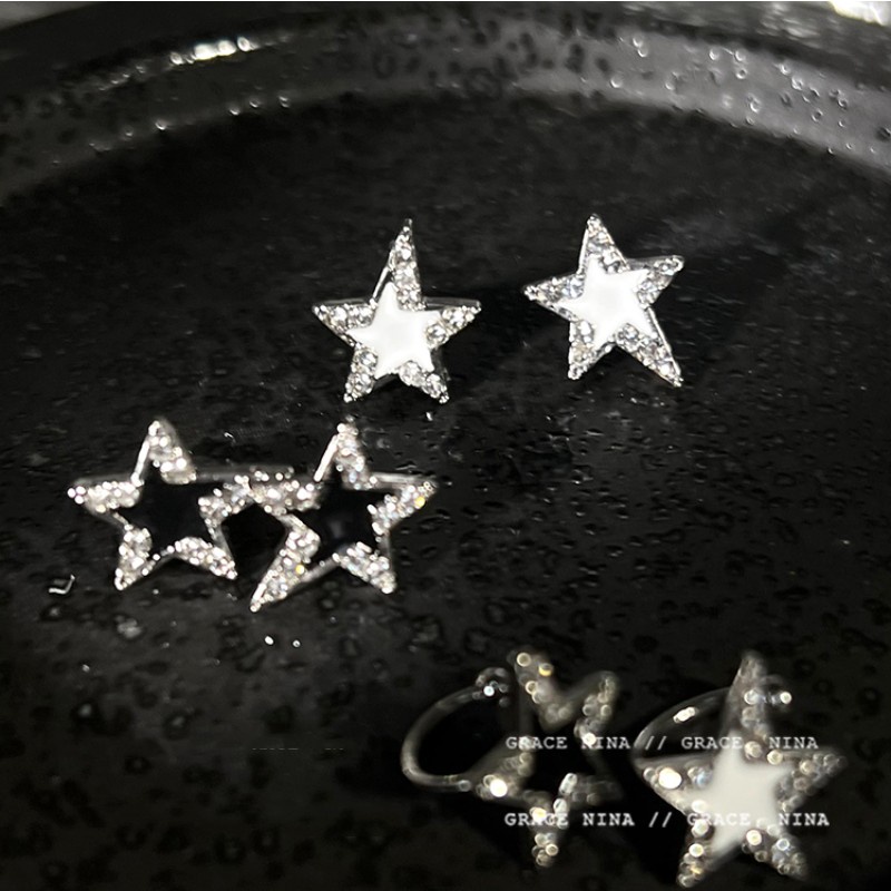 Anting Stud Zircon Korea Perak Pentagram Earring Untuk Wanita Fashion Perhiasan Aksesoris