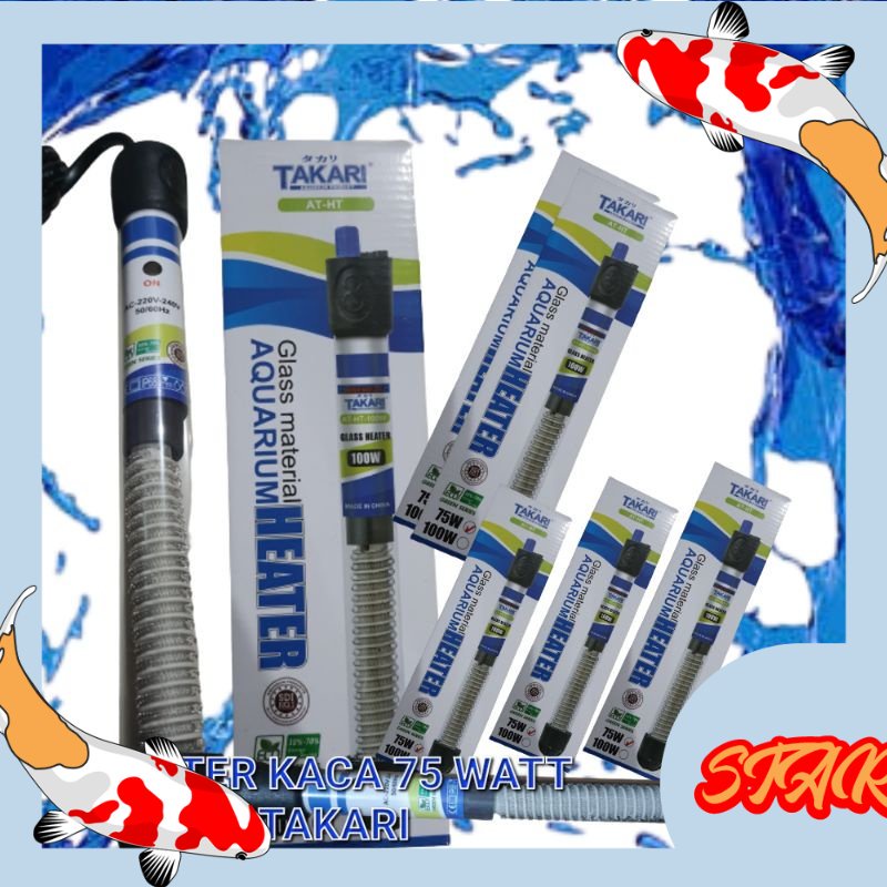 Heater kaca Takari 75 watt Pemanas  Air Aquarium Glass Material