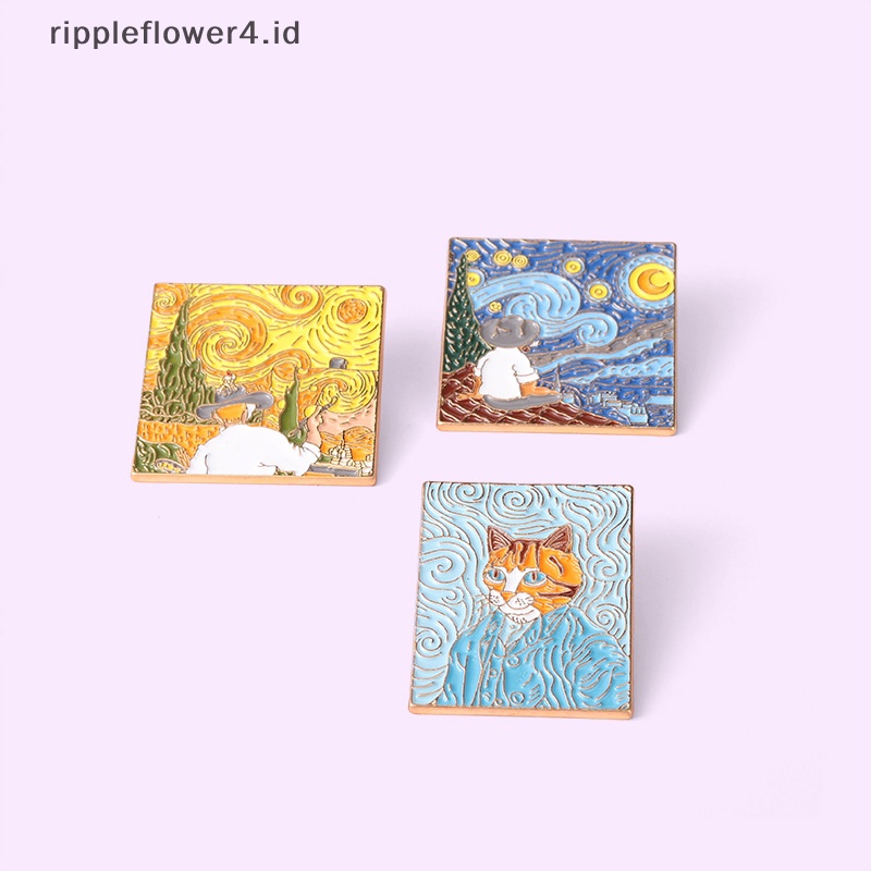 {rippleflower4.id} Art Self Portrait Enamel Pin Van Gogh Bintang Bulan Malam Bros Logam Lencana Tas~