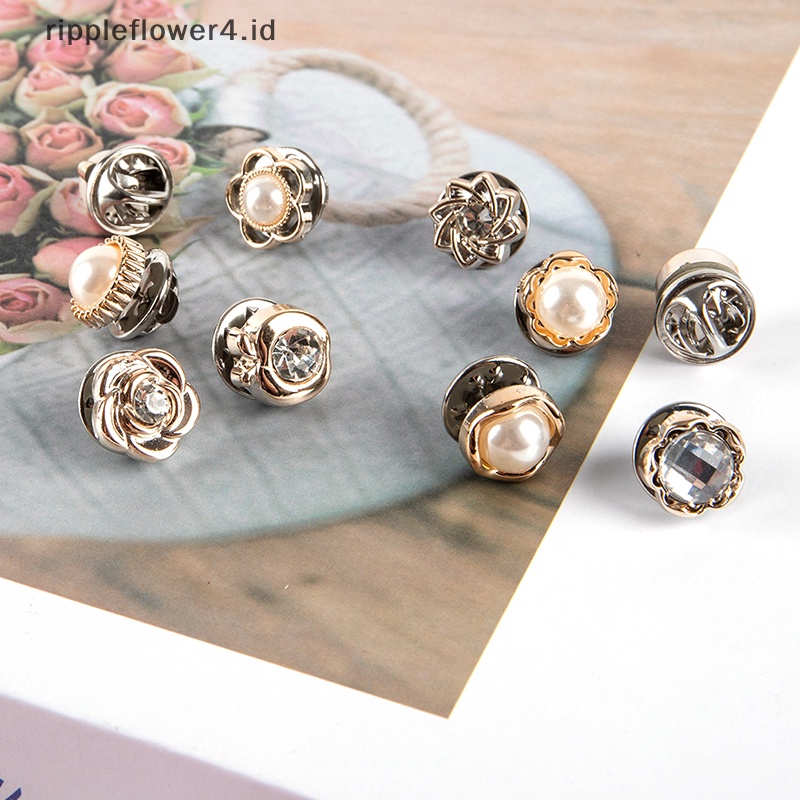 {rippleflower4.id} 10pcs Button Brooch Set Fashion Mutiara Berlian Imitasi Pin Mantel Aksesoris Baju~