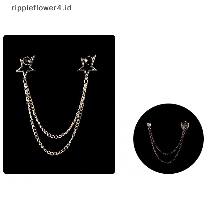 {rippleflower4.id} Bros Burung Mode Baru Bintang Kristal Rumbai Rantai Kerah Pin Jas Baju Fashion Pakaian Bros Untuk Wanita Pria Aksesoris~