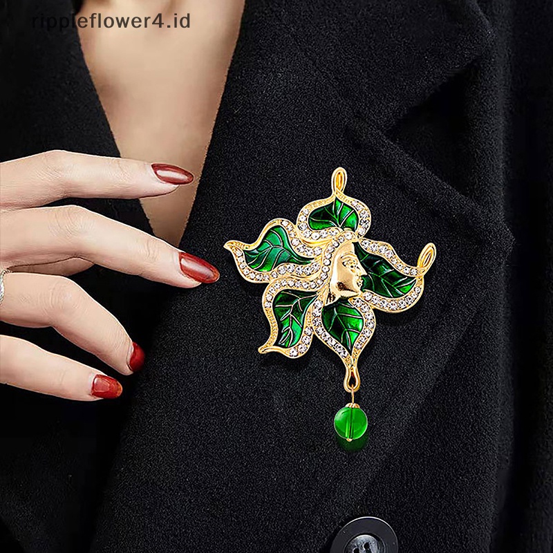 {rippleflower4.id} Fashion Vintage Daun Dewa Bros Untuk Wanita Unisex Kecantikan Hijau Enamel Berlian Imitasi Tanaman Korsase Pesta Kantor Bros Pin Hadiah~