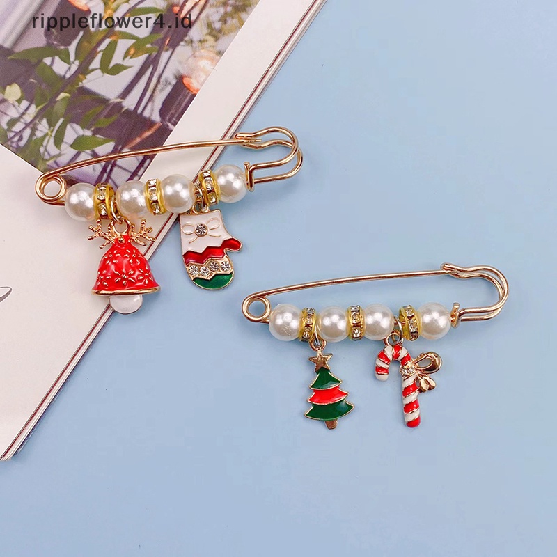 {rippleflower4.id} Merry Christmas Bros Xmas Tree Santa Claus Sarung Kaus Kaki Snowman Rusa Snowflake Rantai Rumbai Besar Pin Perhiasan Pesta~