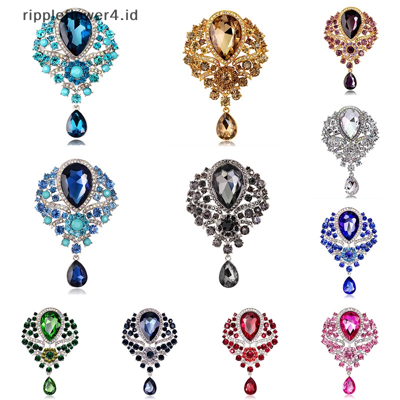 {rippleflower4.id} Bros Tetesan Air Kristal Besar Untuk Wanita Gaya Liontin Fashion Vintage Pin~