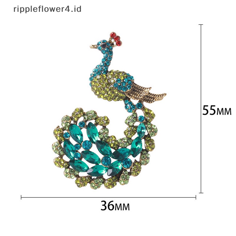 {rippleflower4.id} Fashion Berlian Imitasi Penuh Bros Merak Mengkilap Perhiasan Merak Berlian Imitasi Hijau~