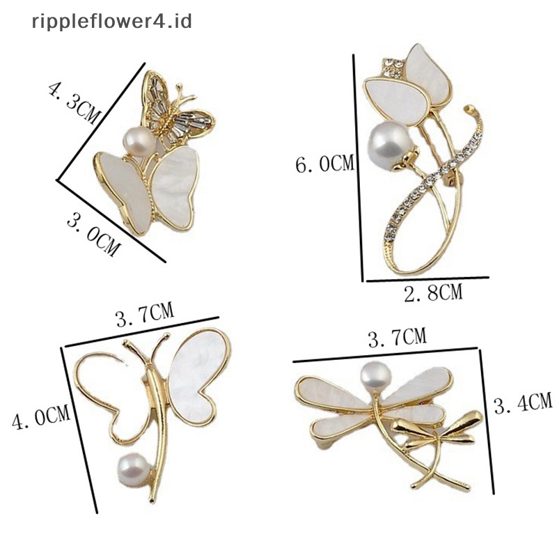 {rippleflower4.id} Bros Elegan Mutiara Alami Kupu-Kupu Bros Untuk Wanita Kristal Berlian Imitasi Bunga Kerah Pin Fashion Serangga Bros Aksesoris Mantel Jaket Sweater Accessori