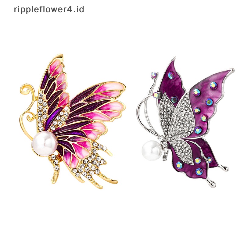 {rippleflower4.id} Warna Pager Enamel Elegan Mutiara Kupu-Kupu Berlian Imitasi Bros Halus Dan Kecil Bros Lencana Perhiasan Pin Pakaian Hadiah Aksesoris~