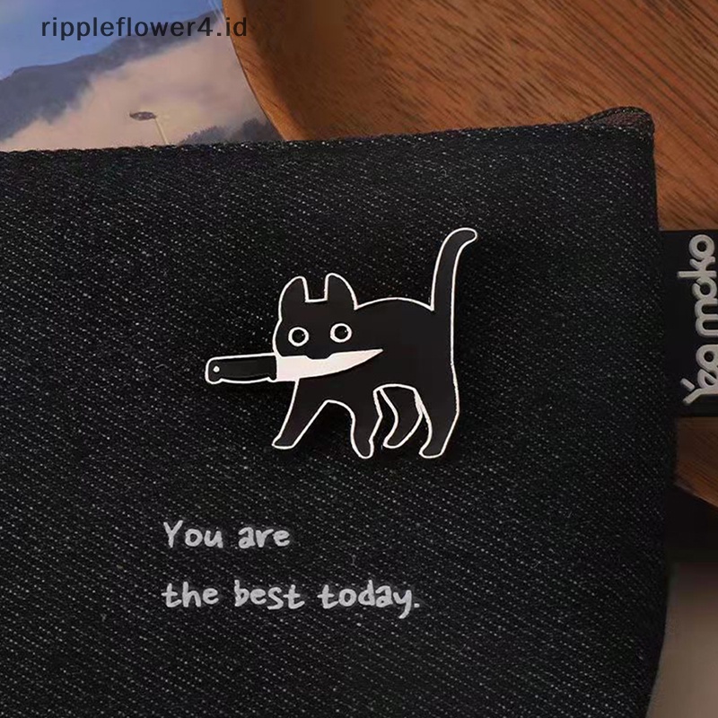 {rippleflower4.id} Kartun Kucing Hitam Pemodelan Pop-Enamel Bros Pin Fashion Lapel Lencana Pin Perhiasan Hadiah~