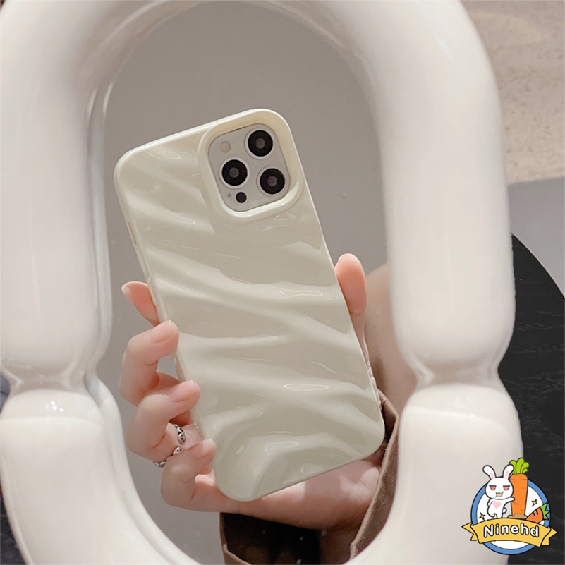 Casing iPhone Motif Riak Lipit Warna Solid Putih Susu Mewah Kompatibel Untuk Iphone14 13 12 11 Pro Max X Xr Xs Max8 7 6 6s Plus Se2020 Shockproof Soft Case Cover Pelindung