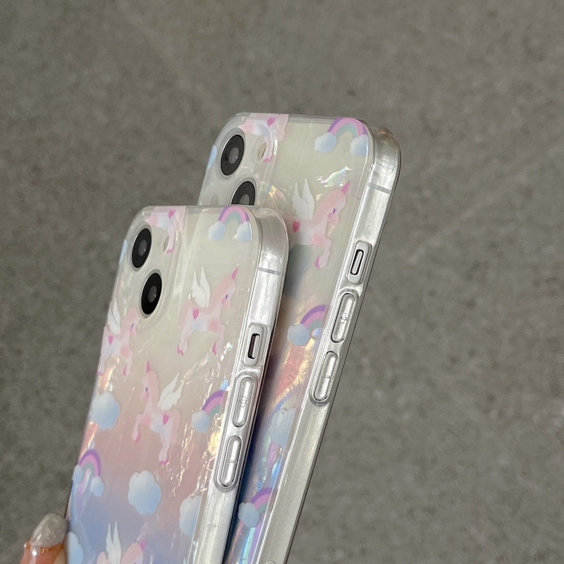 Ins Gaya Unicorn Cocok Untuk iPhone 14 Pro Max Casing Ponsel iPhone Dua Lapis Pola Dicetak Kompatibel Dengan Iphone13 13pro 13prm iPhone 11 11pro 14plus 12Pro Max Shockproof TPU Phone Case