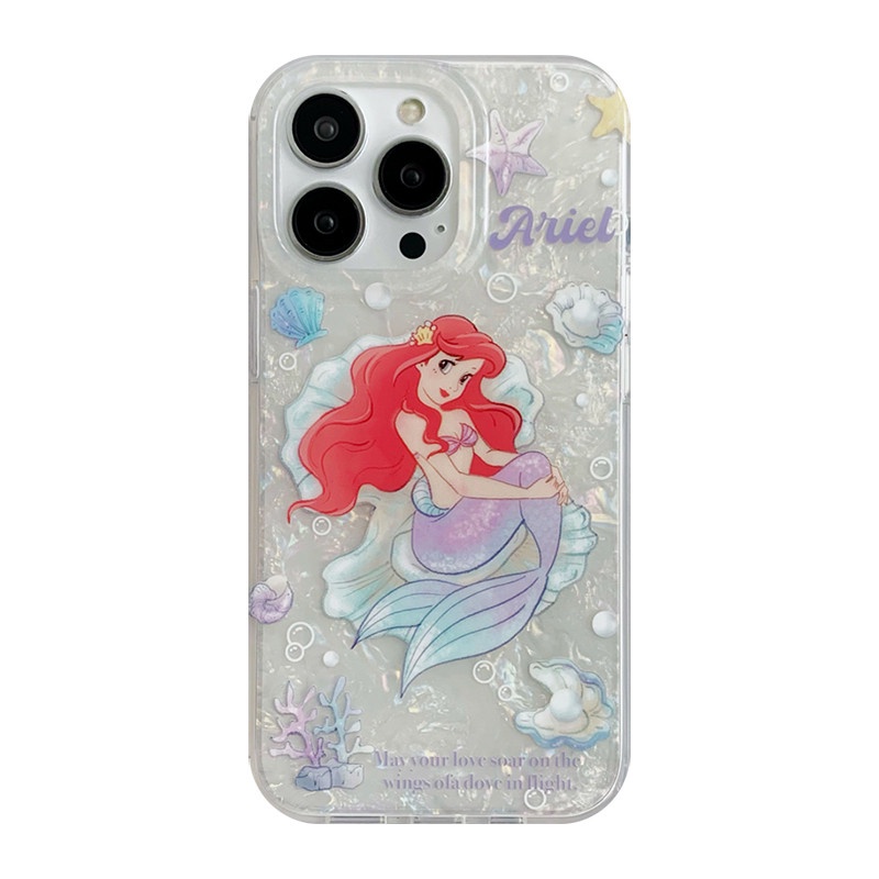 Ins Mermaid Princess Cocok Untuk iPhone 14 Pro Max Casing Ponsel iPhone Double-layer Pola Dicetak Kompatibel Dengan Iphone13 13pro 13prm iPhone 11 11pro 14plus 12Pro Max Shockproof TPU Phone Case