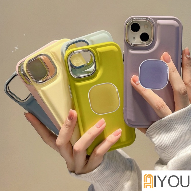 IPHONE Airbag anti Jatuh Fluorescent Candy Color Phone Case Warna Solid Tahan Debu Kompatibel Untuk Iphone14 7 8 plus x xs xr xsmax pro max mini 11 12 13 14 Dengan Tempat Ponsel Persegi