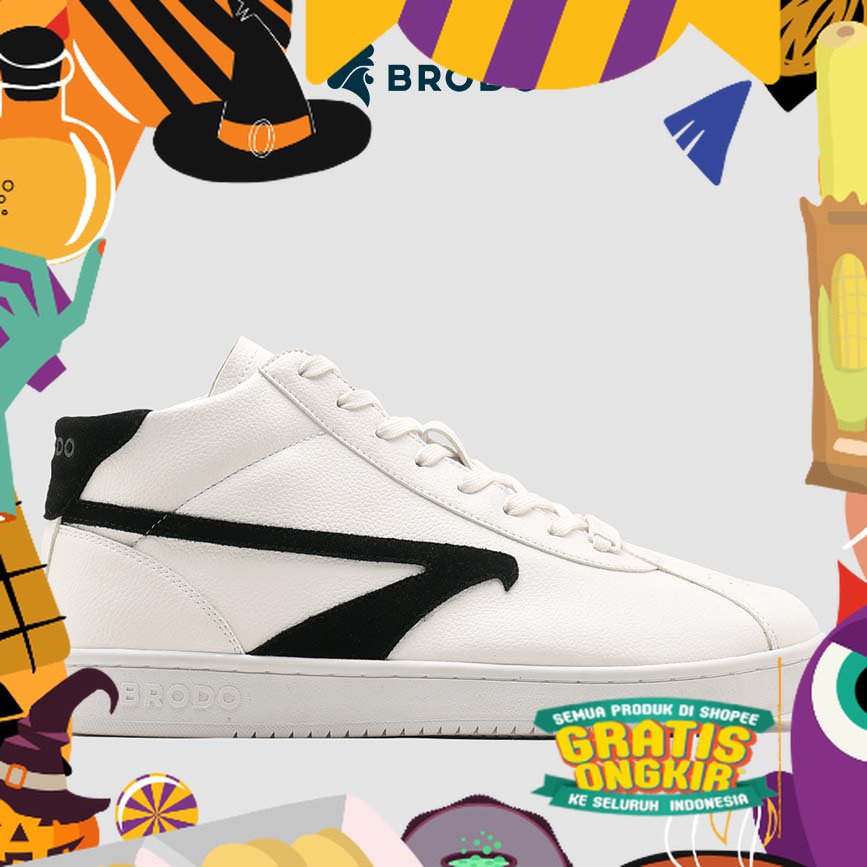 BRODO - Sneakers Corte Mid White Black WS/Trendy hits baru