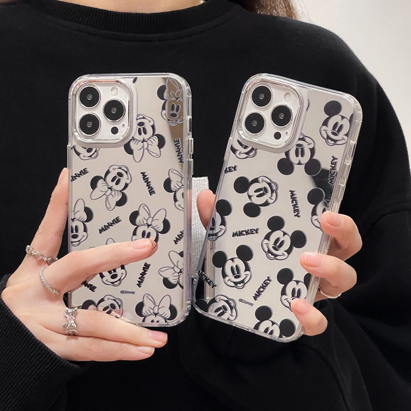 Fashion Silver Mickey Minnie Mirror Soft TPU Case iP iPhone 11 12 13 14 Pro Max New FTD Casing Apple