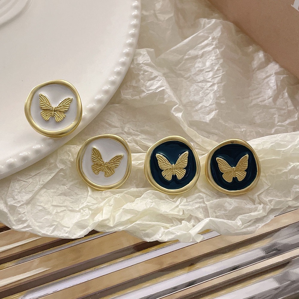 Anting Klip Kupu-Kupu Warna Emas Untuk Wanita Non Tindik Hitam Putih Enamel Perhiasan Ear Cuff Hadiah Pesta