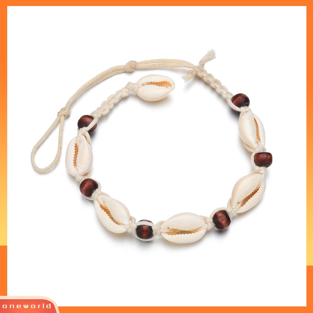 [WOD] Wanita Bohemian Manik-Manik Kayu Shell Kepang Tali Gelang Kaki Pantai Pesona Kaki Perhiasan