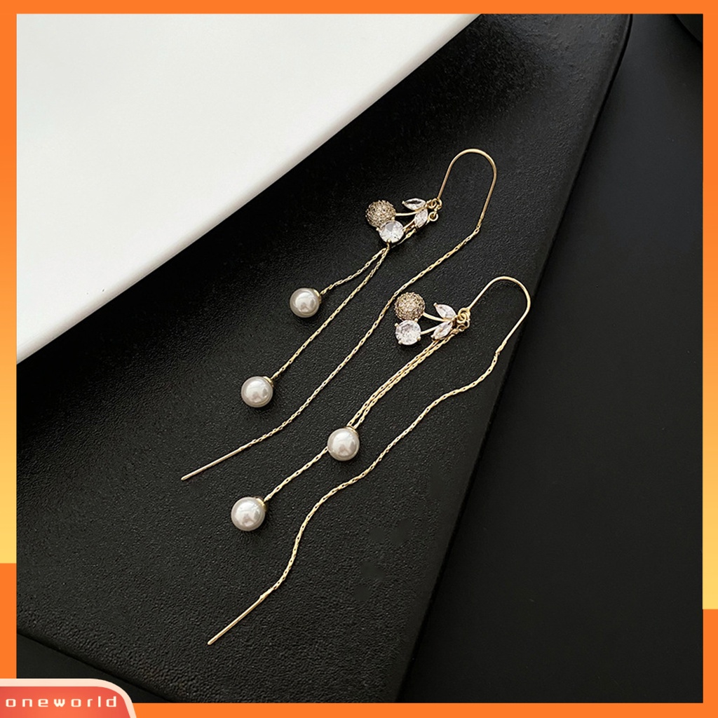 [WOD] 1pasang Anting Garis Telinga Cherry Kristal Imitasi Mutiara Imitasi Jumbai Panjang Earrings Untuk Pesta Pernikahan Prom Banquet