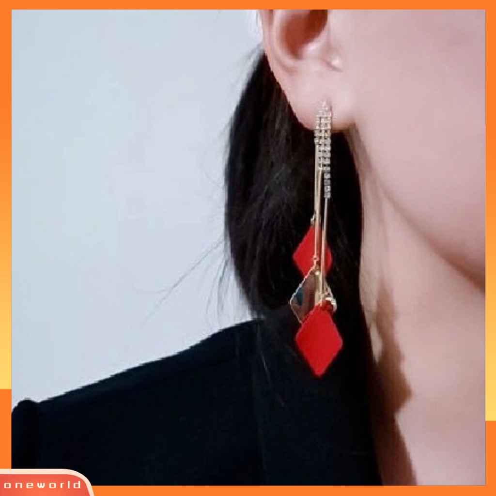 [WOD] 1pasang Anting Wanita Menjuntai Rumbai Berlian Imitasi Geometris Anggun Drop Earrings Untuk Hadiah