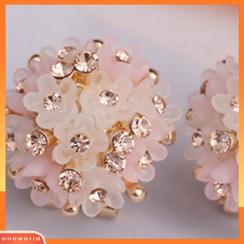 [WOD] 1pasang Anting Anti Luntur Kompak Resin Kuat Konstruksi Bola Bunga Wanita Anting Perlengkapan Pesta