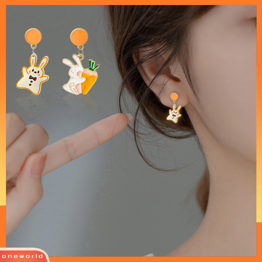 [WOD] 1pasang Ear Studs Asymmetric Lucu Mini Hypoallergenic Alloy Hadiah Fashion Perhiasan Kartun Kelinci Wortel Liontin Menjuntai Anting Untuk Pacaran