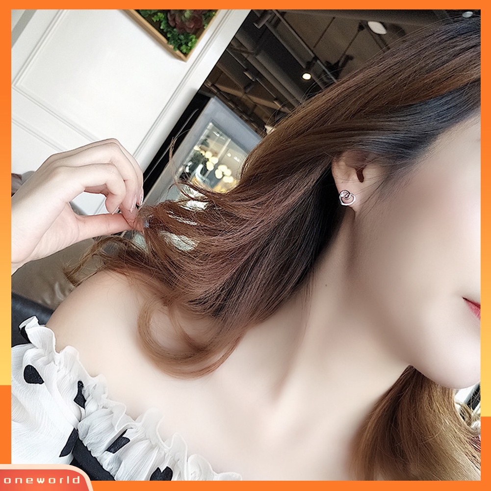 [WOD] Lady Berlian Imitasi Bertatahkan Berongga Jantung Telinga Stud Anting Perhiasan Hadiah Hari Valentine