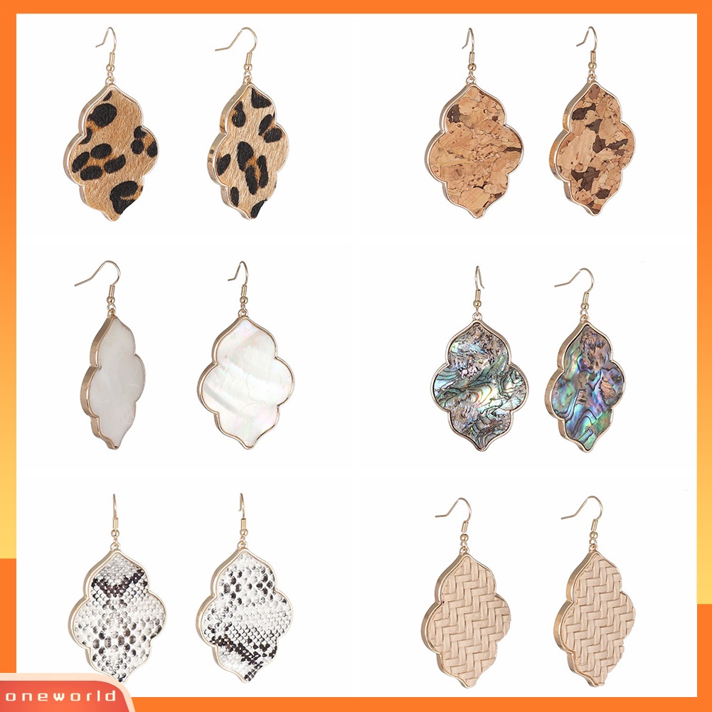 [WOD] Wanita Abalone Shell Leopard Hook Menjuntai Anting Hadiah Perhiasan Pesta Perjamuan