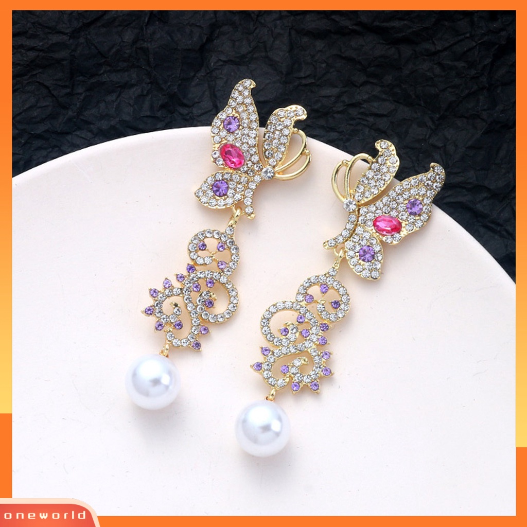 [WOD] 1pasang Anting Menjuntai Butterfly Rhinestones Perhiasan Berlebihan Bright Luster Stud Earrings Untuk Pernikahan