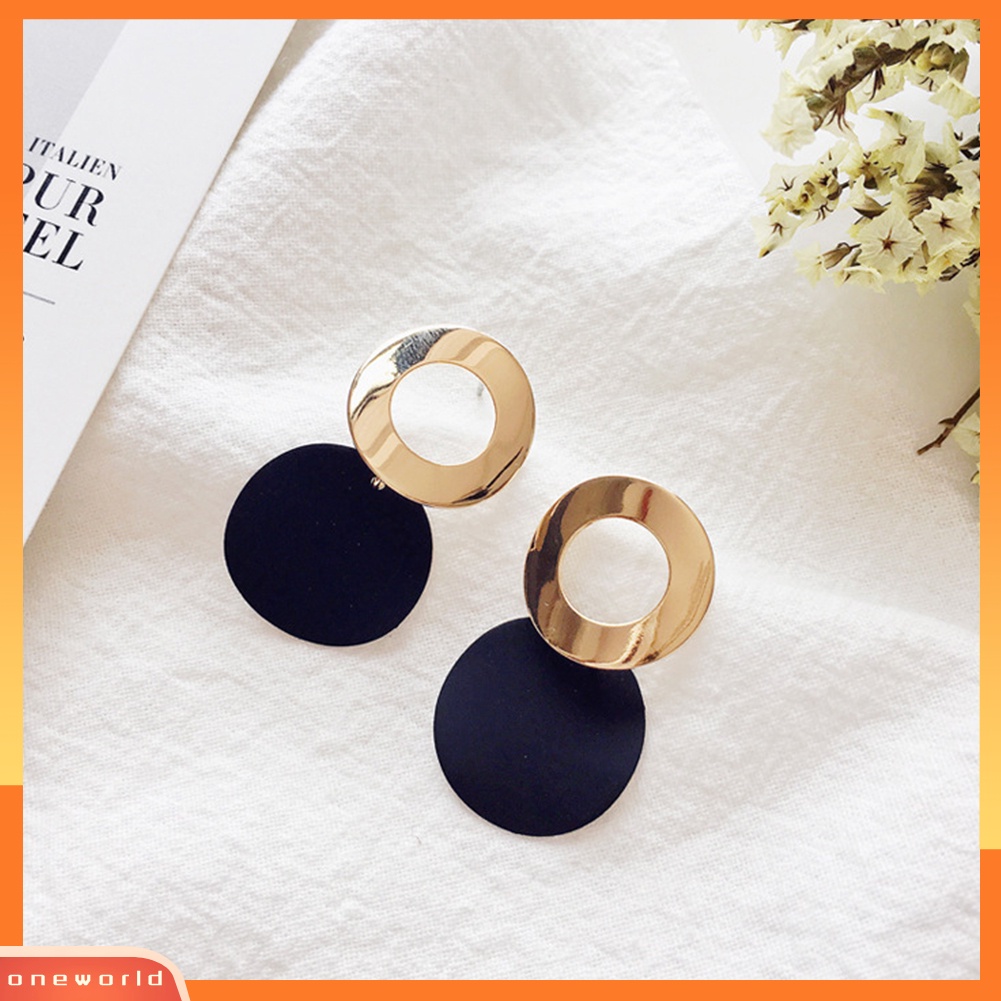 [WOD] 2pasang Bergaya Wanita Geometris Bulat Menjuntai Berongga Lingkaran Stud Earrings Jewelry