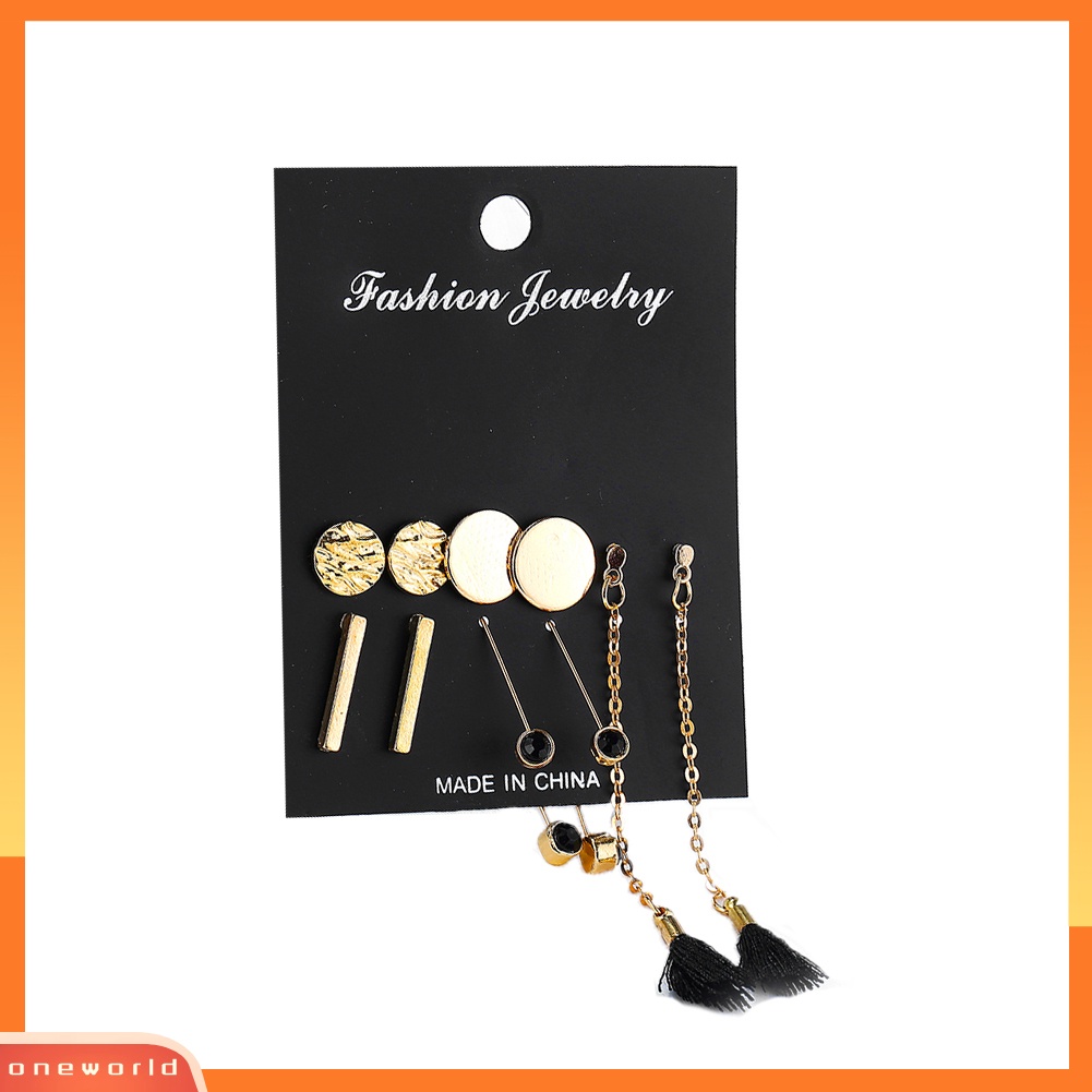 [WOD] 5pasang Fashion Wanita Bulat Persegi Panjang Rumbai Menjuntai Ear Stud Earrings Jewelry