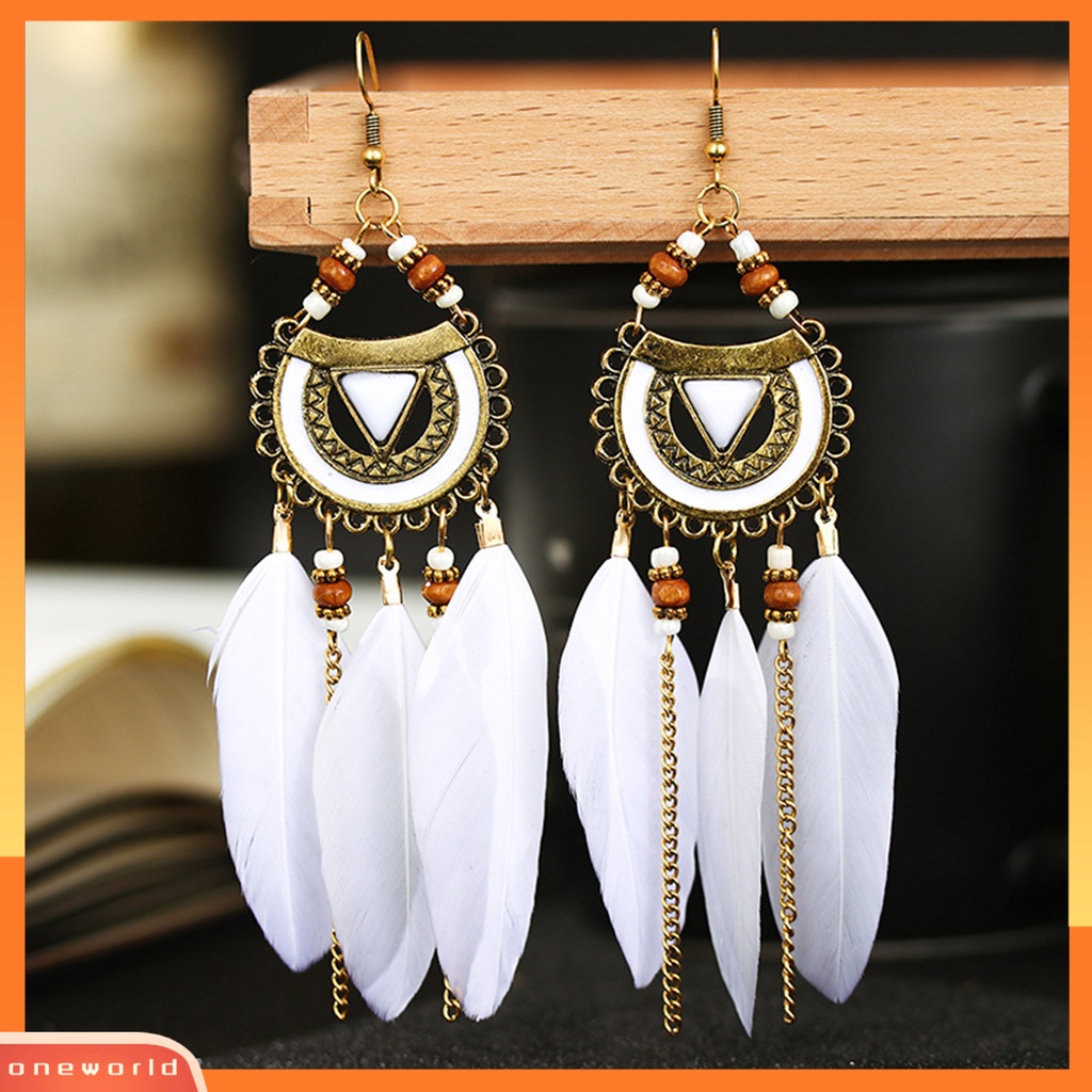 [WOD] 1pasang Anting Kait Gaya Bohemia Etnik Bulu Sintetis Indah Lady Boho Anting Menjuntai Untuk Prom