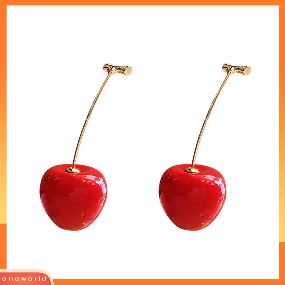 [WOD] Lucu Wanita Resin Cherry Merah Liontin Buah Menjuntai Anting Pesta Pernikahan Perhiasan