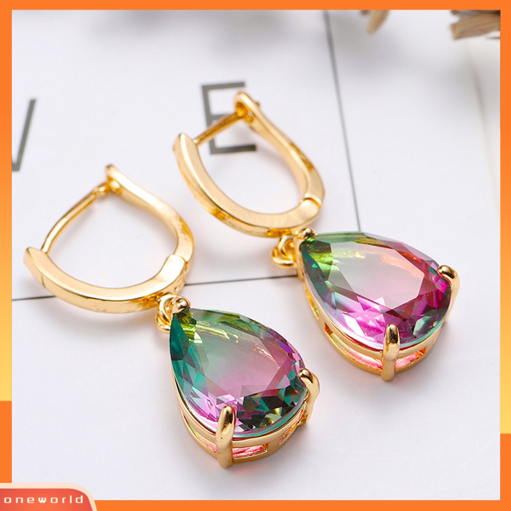 [WOD] Wanita Fashion Pir Bentuk Tetesan Air Berlian Imitasi Hoop Menjuntai Anting Hadiah Perhiasan
