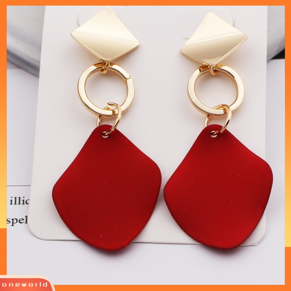 [WOD] 1pasang Wanita Menjuntai Anting Warna Kontras Bentuk Belah Ketupat Alloy Tahan Lama Drop Earrings Lady Aksesori