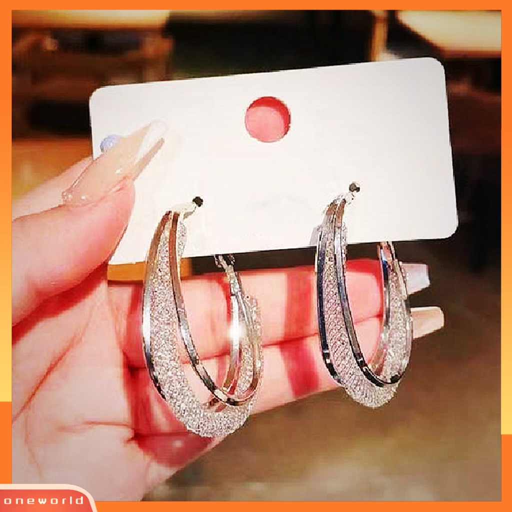 [WOD] 1pasang Anting Hoop High-end Warna Kontras Mengkilap Lingkaran Bulat Menjuntai Anting-Anting Perhiasan Harian