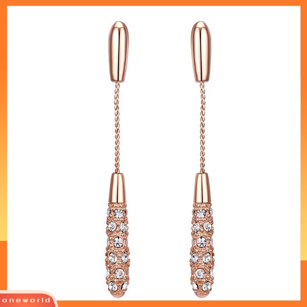 [WOD] 1pasang Anting Wanita Panjang Berlian Imitasi Mengkilap Hias Kolom Bentuk Rantai Drop Earrings Hadiah Ulang Tahun