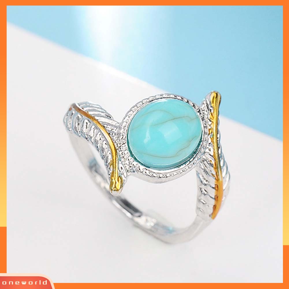 [WOD] Vintage Two Tone Twist Leaf Faux Turquoise Cincin Wanita Pernikahan Pertunangan Perhiasan