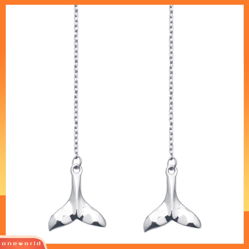 [WOD] Liontin Ekor Mermaid Rumbai Panjang925Rantai Silver Threader Menjuntai Drop Earrings Untuk Pesta