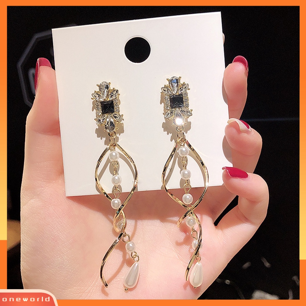 [WOD] 1pasang Drop Earrings Mutiara Imitasi Rumbai Berlebihan Vintage Bow-knot Stud Earrings Hadiah Ulang Tahun