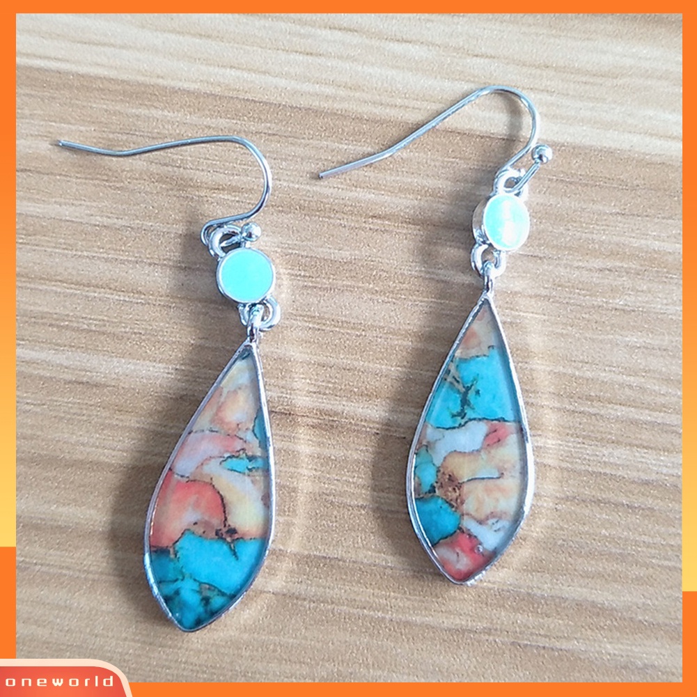 [WOD] Vintage Water Drop Multicolor Glaze Menjuntai Wanita Anting Kait Perhiasan Pesta