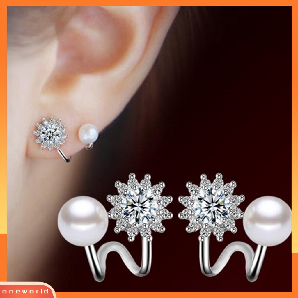 [WOD] 1pasang Klip Telinga Bunga Matahari Cubic Zirconia Perhiasan Kilau Cerah Floral Ear Clips Untuk Perjamuan