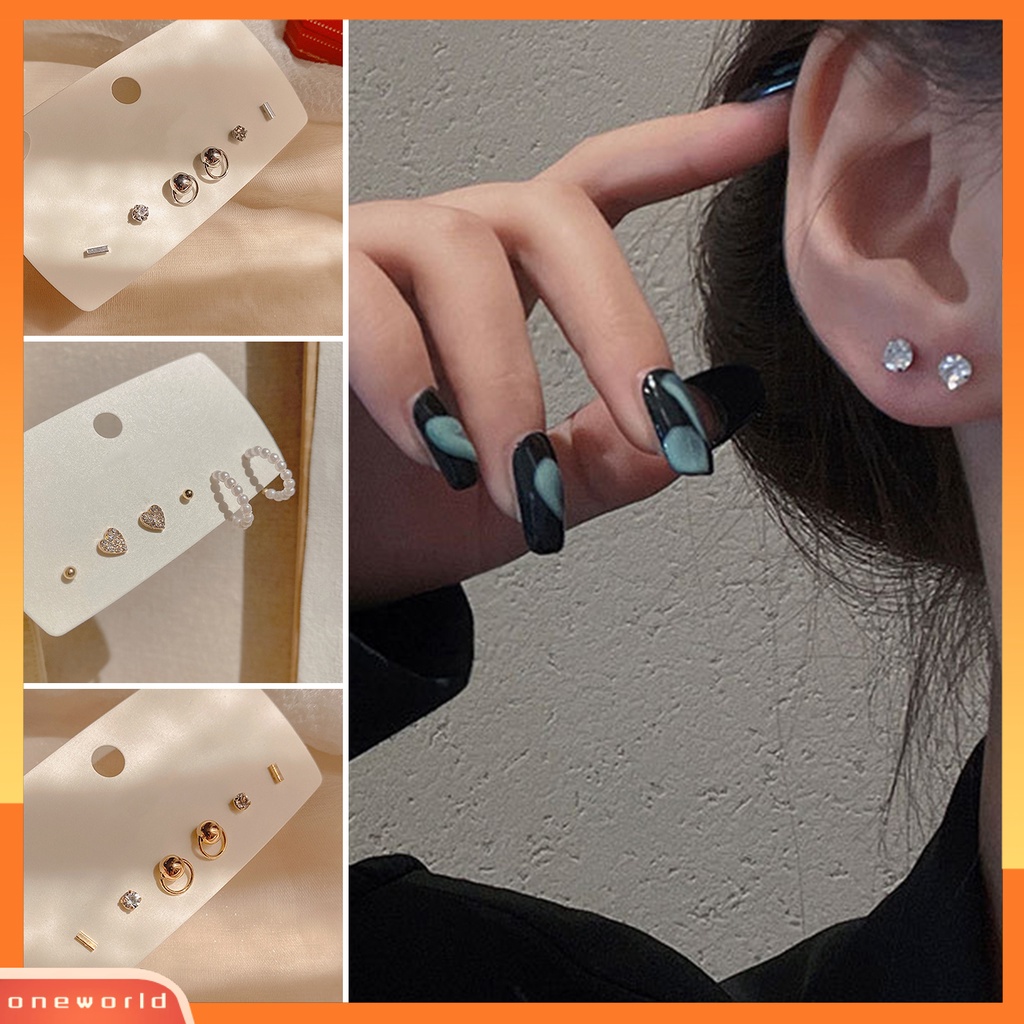 [WOD] 3pasang Anting Stud Lingkaran Berlian Imitasi Perhiasan Gaya Korea Geometris Ear Studs Hadiah Ulang Tahun