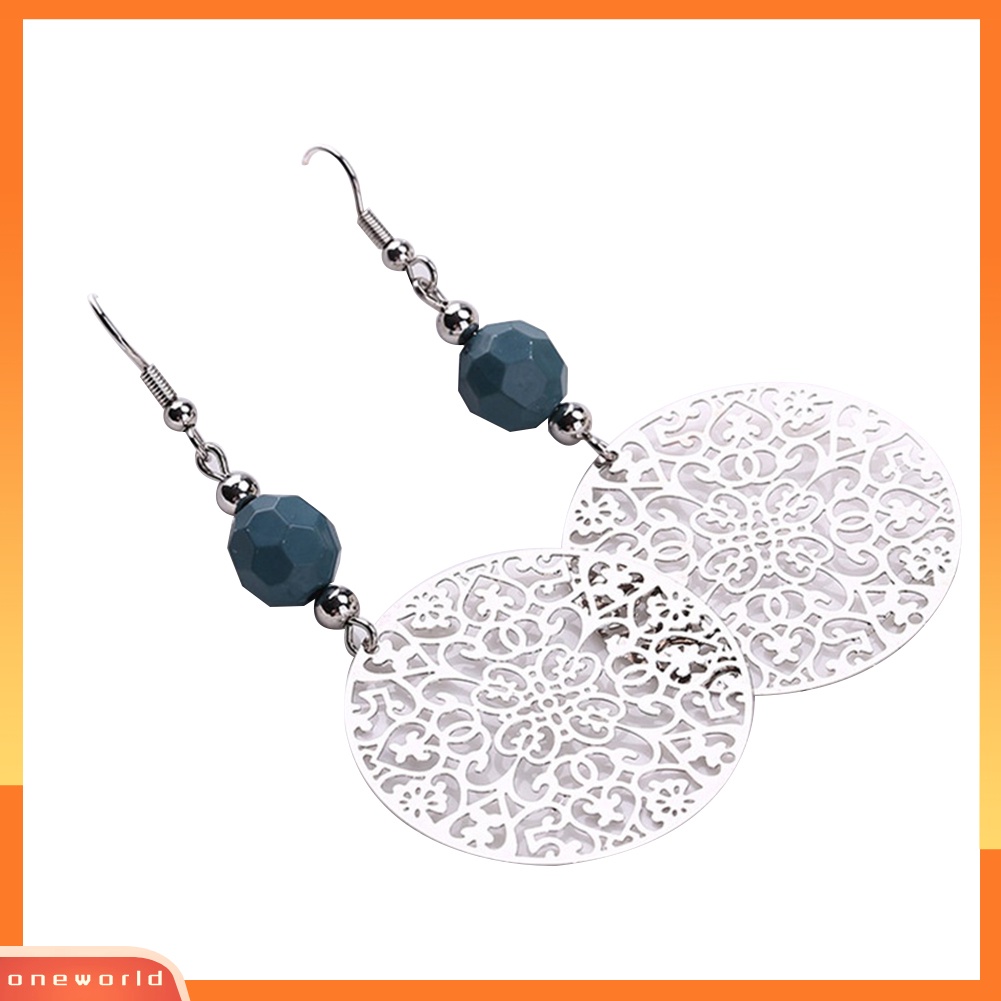[WOD] Vintage Wanita Anting Kait Besar Berongga Bulat Bunga Manik Liontin Perhiasan Pesta