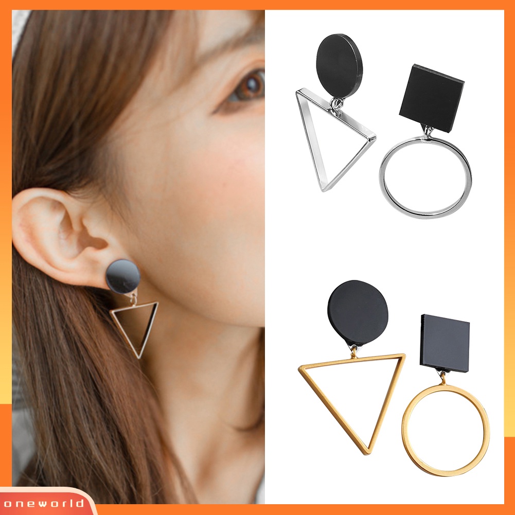 [WOD] Kreatif Wanita Asimetris Anting Geometris Segitiga Lingkaran Club Pesta Eardrop