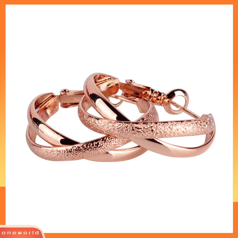 [WOD] Wanita Vintage Berongga Geometris Salib Klip Hoop Anting Lingkaran Perhiasan Hadiah