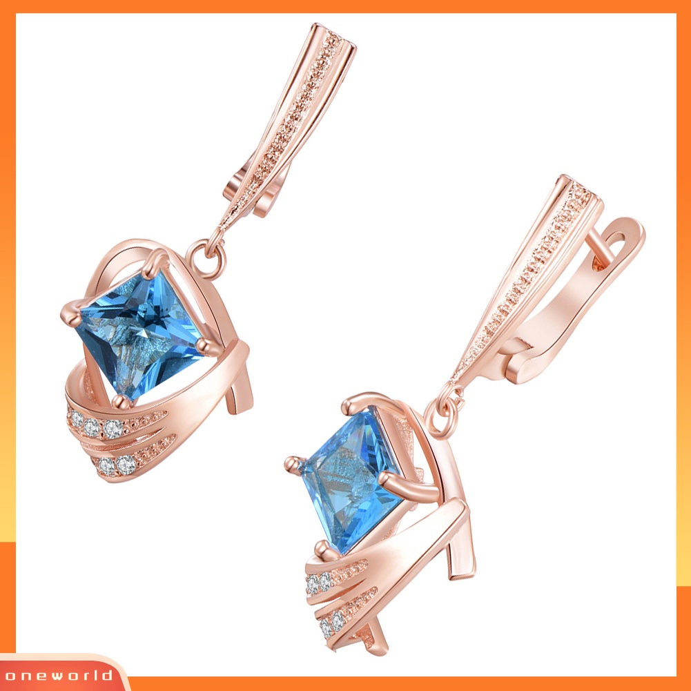 [WOD] Fashion Wanita Pesta Perhiasan Dekorasi Persegi Berlian Imitasi Drop Pendant Huggie Earrings