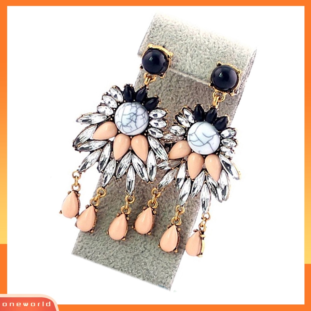 [WOD] Retro Wanita Kristal Berlian Imitasi Bunga Menjuntai Studs Earrings Statement Jewelry