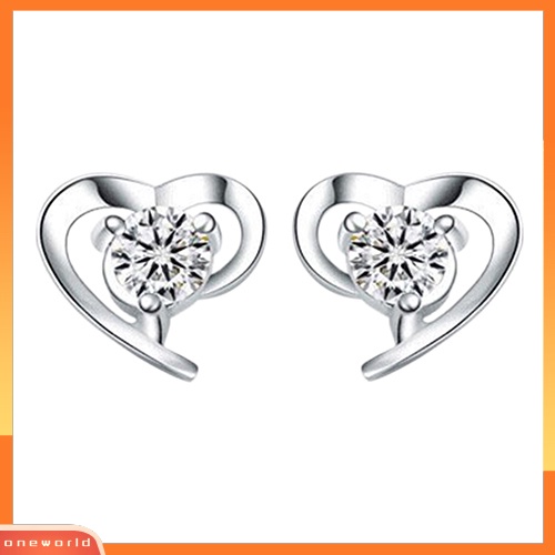 [WOD] Fashion Wanita Cinta Hati Cubic Zirconia 925 Sterling Perak Ear Studs Earrings